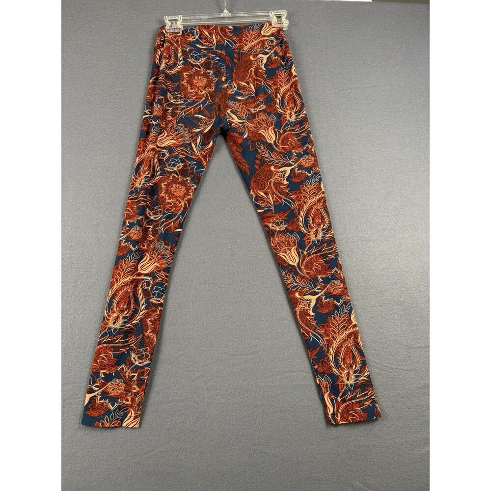 Lularoe Girls Leggings S/M Brown Navy Fall Flowers